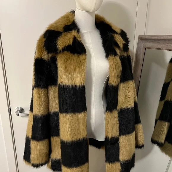 Stand Studio Nani Check Faux Fur Jacket - EU 40 - US 12-14 - Picture 4 of 6